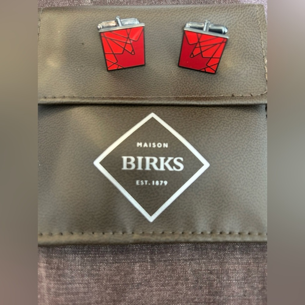 AUTHENTIC MAISON BIRKS CUFFLINKS - Red Maple Silver Plated